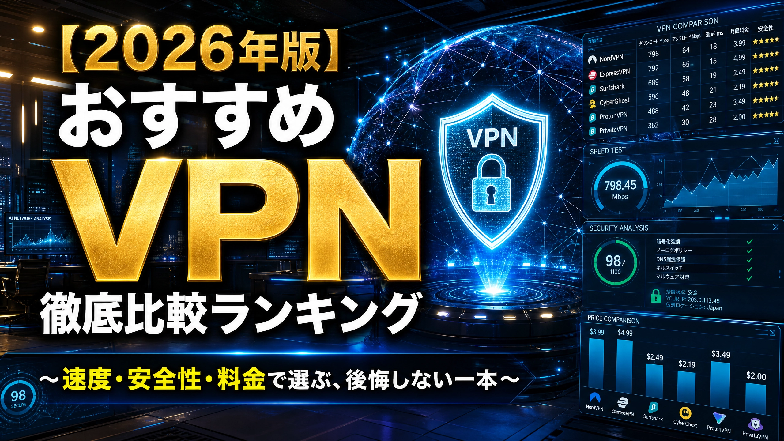 【2026年版】おすすめVPN徹底比較ランキング｜速度・安全性・料金で選ぶ